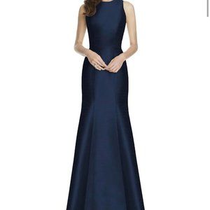 ALFRED SUNG Jewel Neck Open Back Gown in Midnight